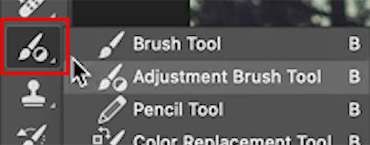 how to find the Adjustment Brush in Photoshop