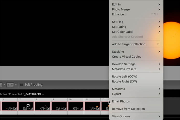 make eclipse sequence in lightroom