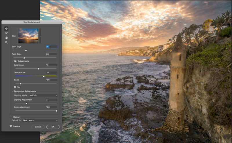 changing the sky in a photo using Photoshop 